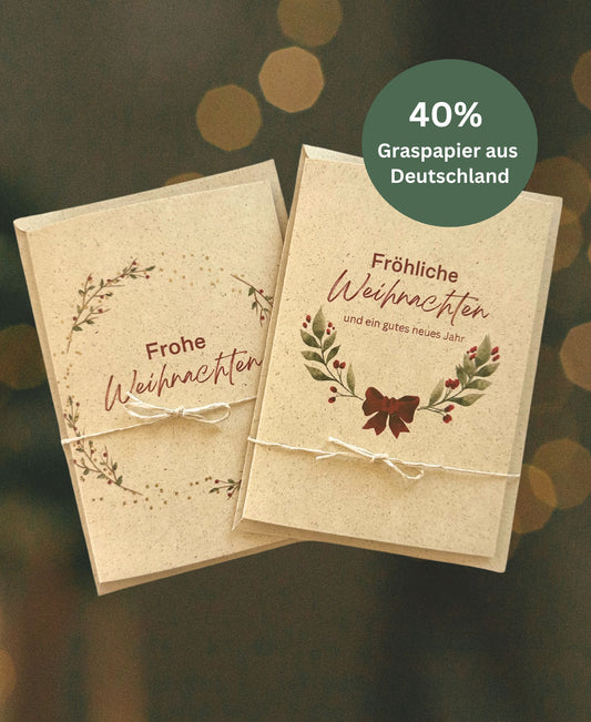 2-er A6 Klappkarten-Set Graspapier - WEIHNACHTEN